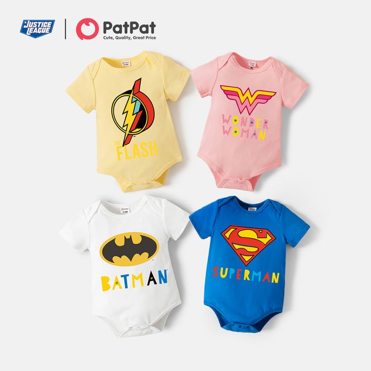 Justice League Baby Boy/Girl Cotton Short-sleeve Graphic Romper White