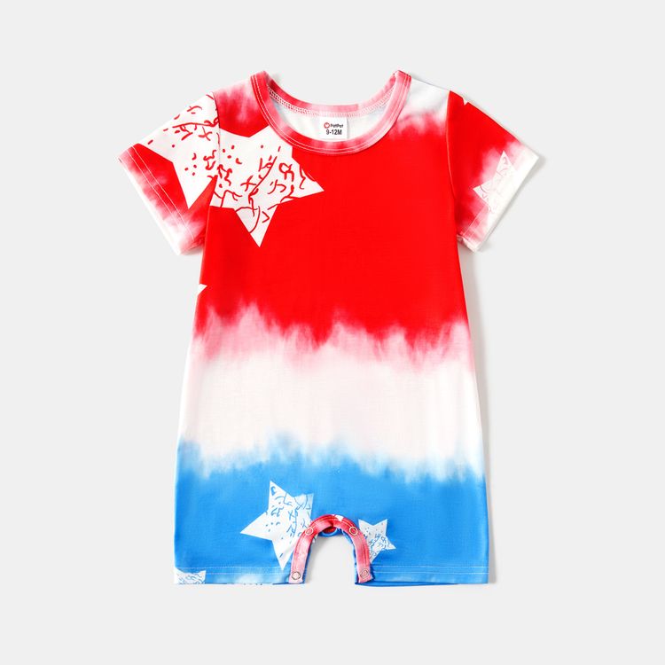 Family Matching All Over Stars Print Tie Dye Halter Neck Dresses and Short-sleeve T-shirts Sets COLOREDSTRIPES