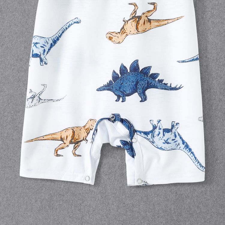 Family Matching All Over Dinosaur Print Spaghetti Strap Midi Dresses and Short-sleeve T-shirts Sets royalblue