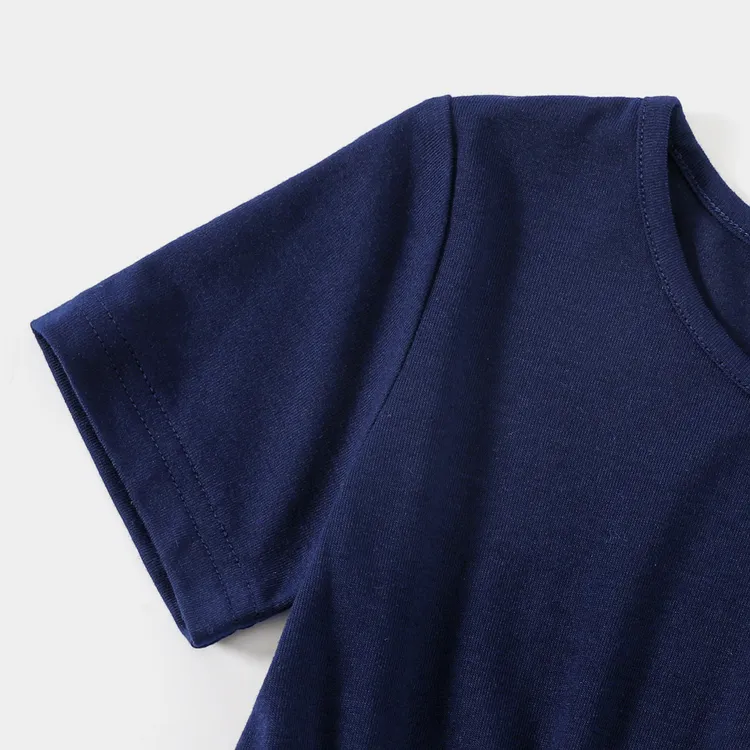 Family Matching Short-sleeve Stars and Stripes Print Irregular Hem Dresses and T-shirts Sets Blue