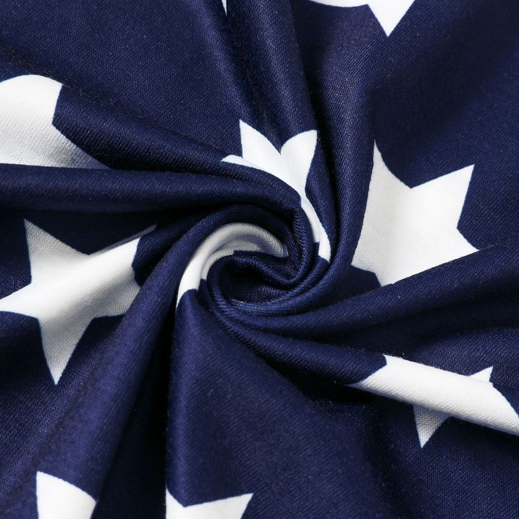 Family Matching Short-sleeve Stars and Stripes Print Irregular Hem Dresses and T-shirts Sets Blue