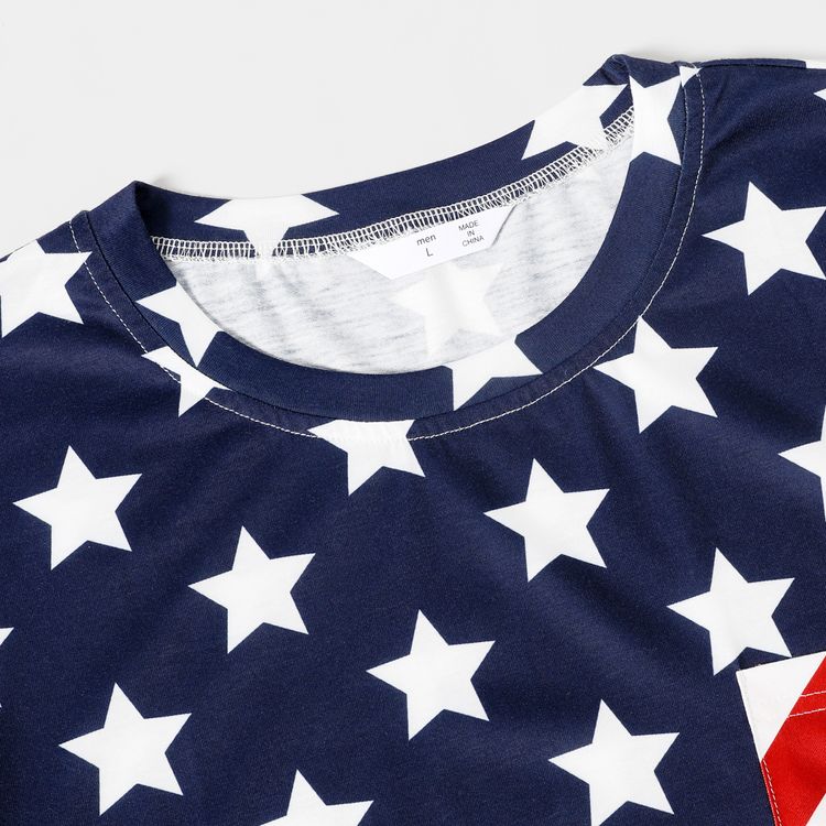 Family Matching Short-sleeve Stars and Stripes Print Irregular Hem Dresses and T-shirts Sets Blue