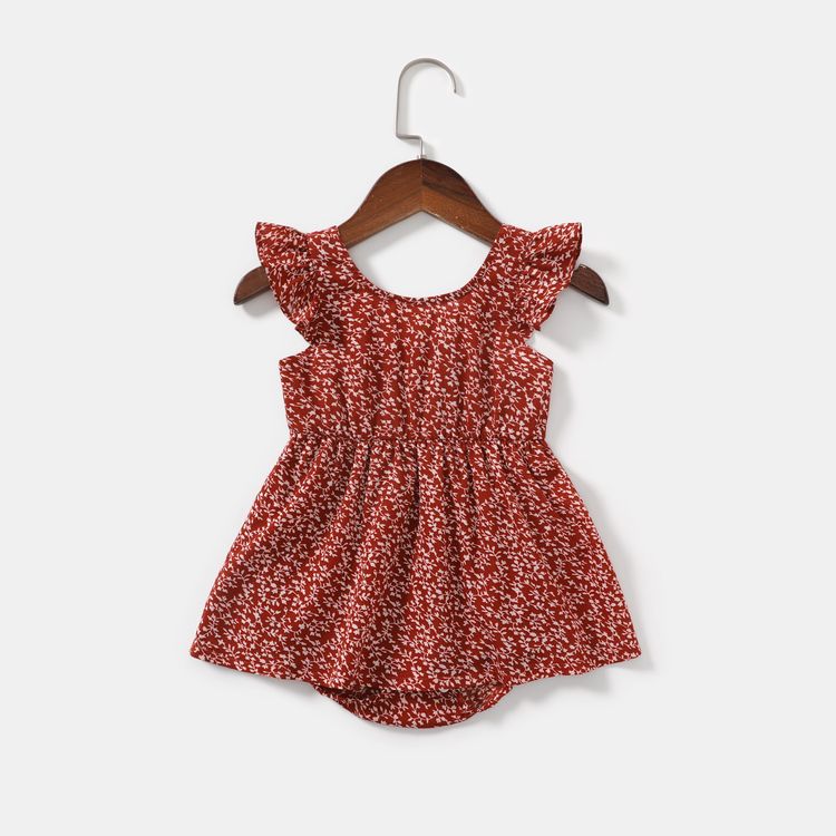 All Over Red Floral Print V Neck Spaghetti Strap Dress for Mom and Me Red