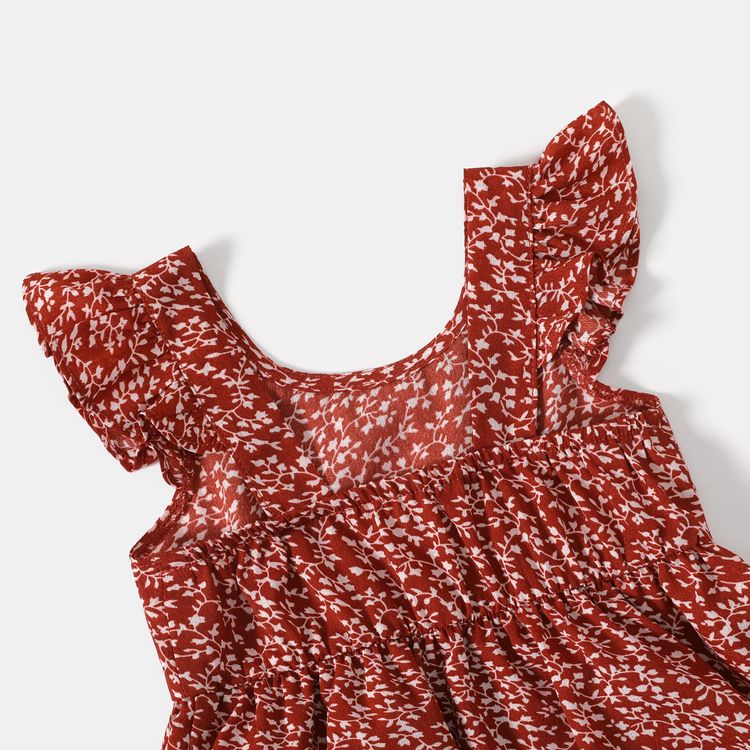 All Over Red Floral Print V Neck Spaghetti Strap Dress for Mom and Me Red