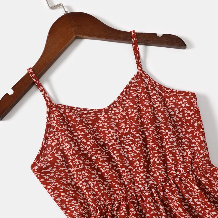All Over Red Floral Print V Neck Spaghetti Strap Dress for Mom and Me Red
