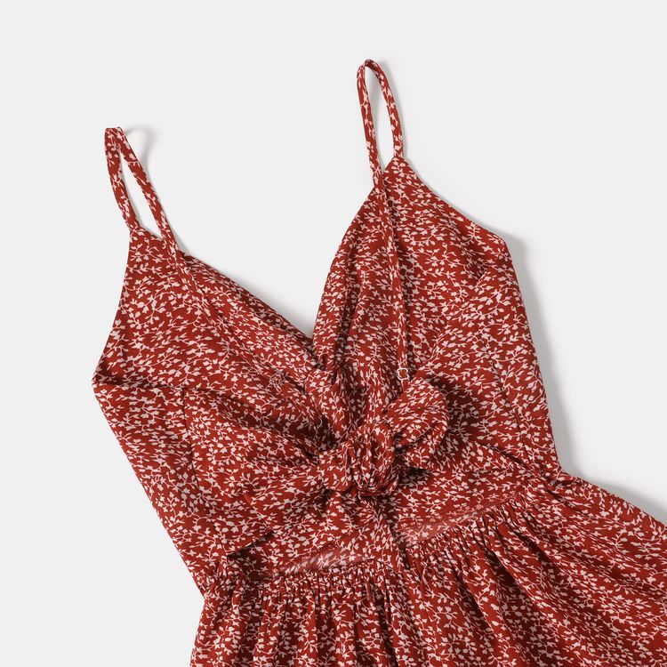 All Over Red Floral Print V Neck Spaghetti Strap Dress for Mom and Me Red