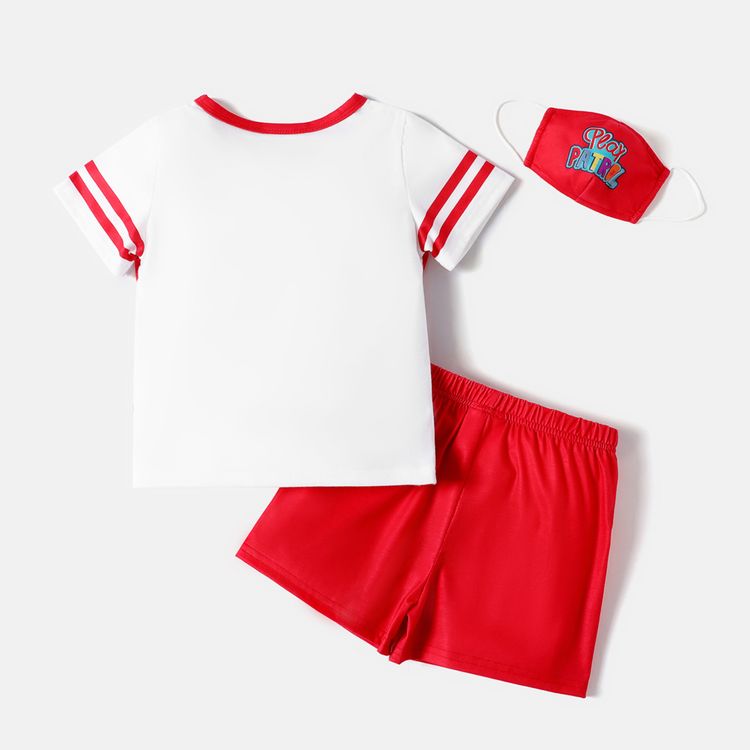 PAW Patrol 3pcs Toddler Boy Striped/Allover Print Short-sleeve Tee, Shorts and Mask Set Red