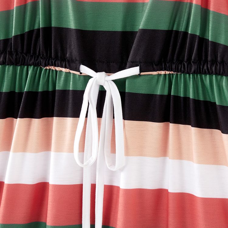 Colorful Striped V Neck Spaghetti Strap Drawstring Dress for Mom and Me COLOREDSTRIPES