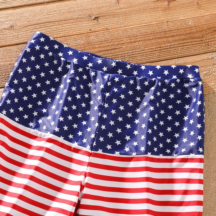 Family Matching Star and Stripe Print Swim Trunks Shorts and Spaghetti Strap One-Piece Swimsuit Blue