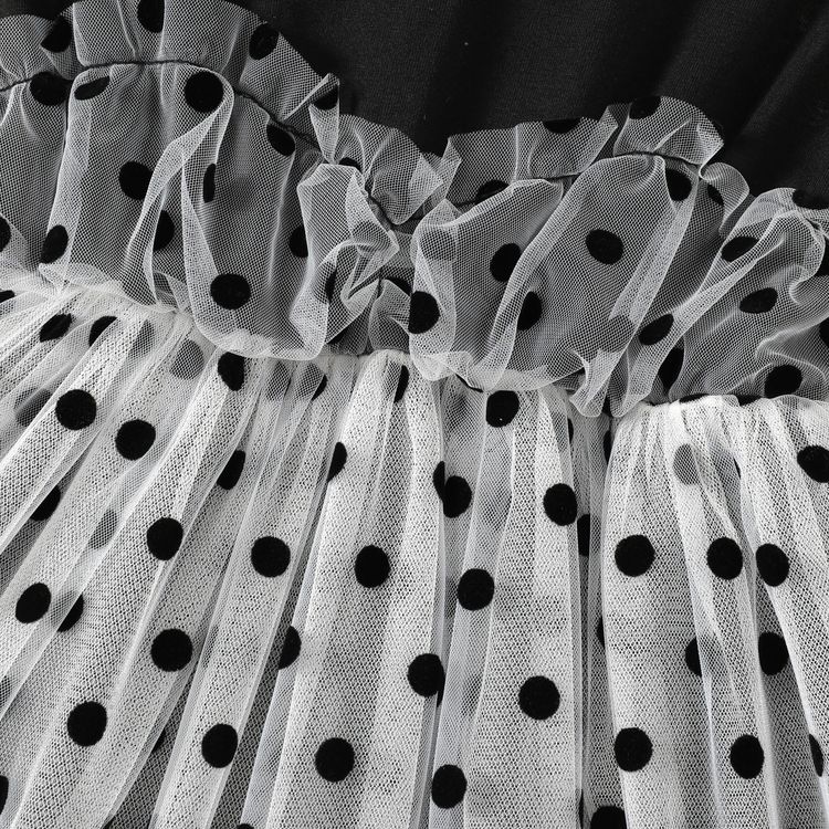 Kid Girl Polka dots Mesh Splice Flutter-sleeve Dress White