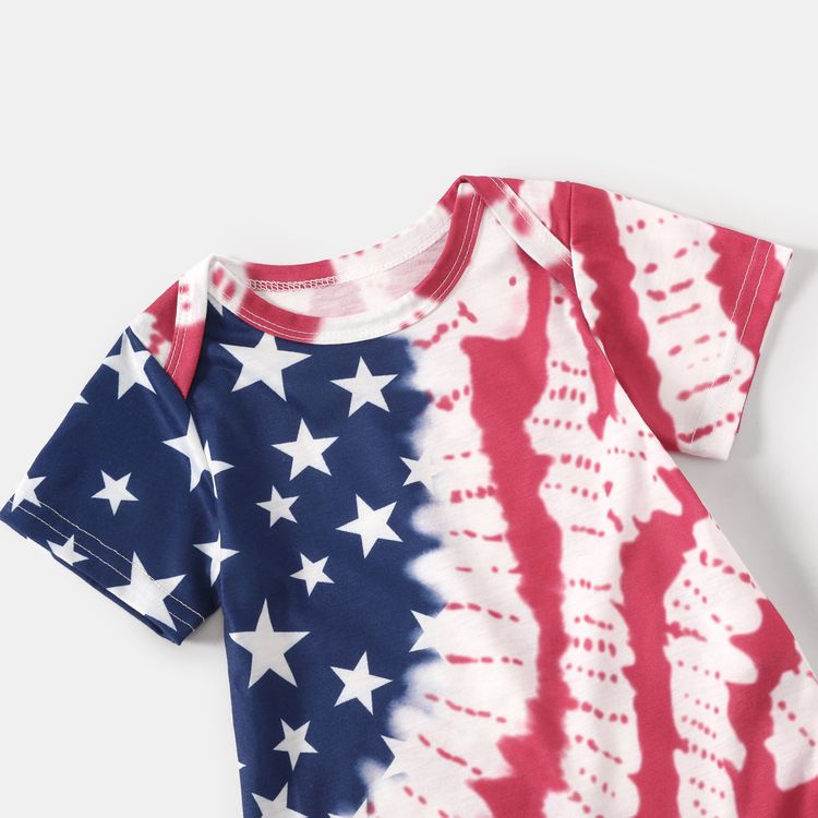 Family Matching American Flag Print Short-sleeve Drawstring Ruched Bodycon Dresses and T-shirts Sets Dark blue/White/Red