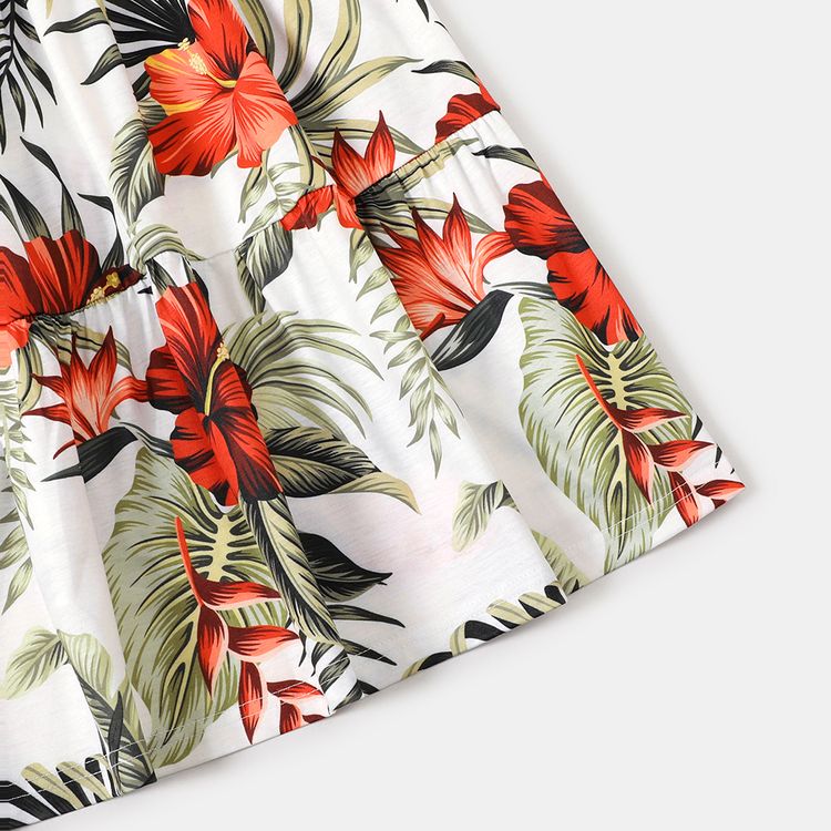Family Matching Red Ruffle V Neck Spaghetti Strap Splicing Floral Print Tiered Dresses and Short-sleeve T-shirts Sets Burgundy
