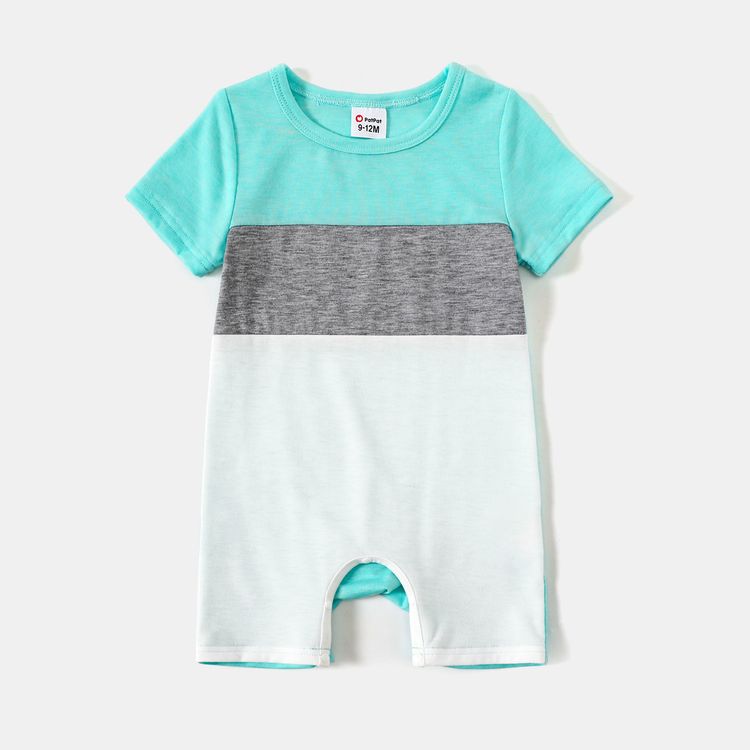 Family Matching Solid V Neck Tank Dresses and Short-sleeve Colorblock Polo Shirts Sets Light Green