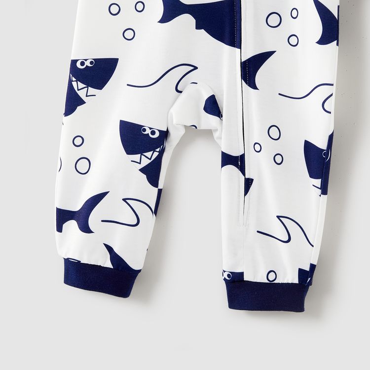 'He wants his bib' Shark Print Jumpsuit Pajama Sets for Daddy & Me royalblue