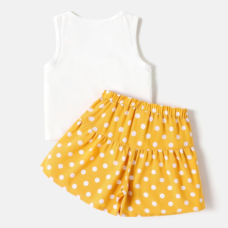 Looney Tunes 2pcs Kid Girl White Tank Top and Polka dots Belted Shorts Set White