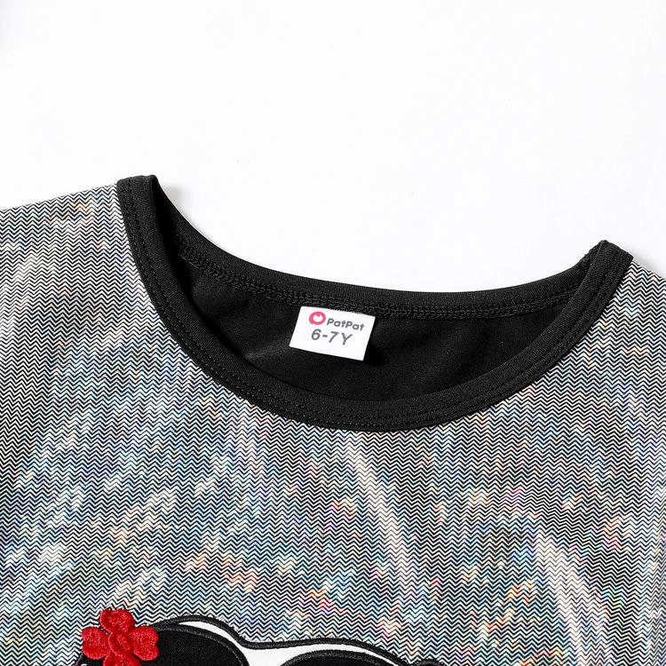 Kid Girl Cartoon Floral Embroidered Metallic Short-sleeve Dress Multi-color