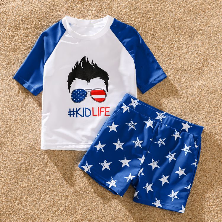 Family Matching Characters Print One-Piece Tank Swimsuit and Stars Swim Trunk Shorts White