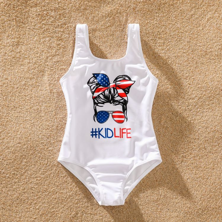 Family Matching Characters Print One-Piece Tank Swimsuit and Stars Swim Trunk Shorts White