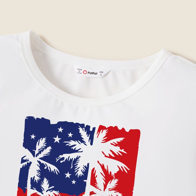 Family Matching Coconut Tree and Letter Print Short-sleeve White T-shirts White