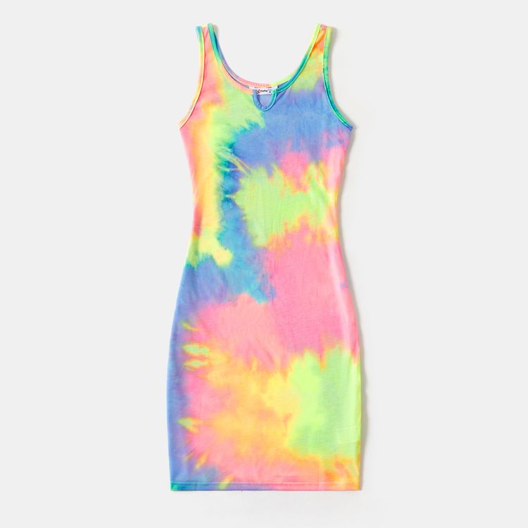 Tie Dye Round Neck Sleeveless Bodycon Dress for Mom and Me Electricblue