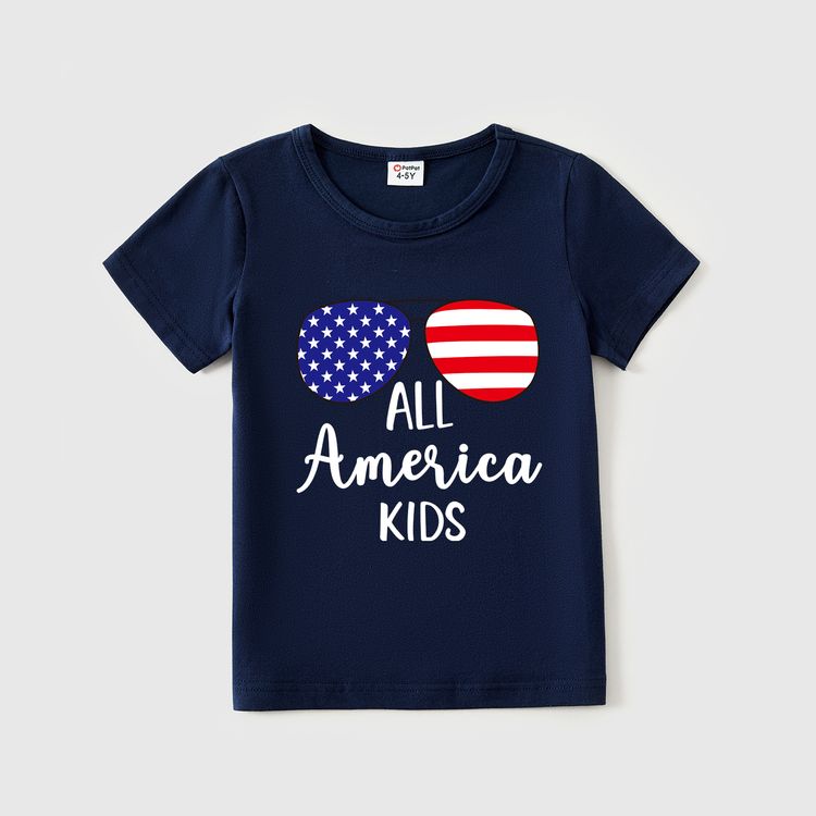 Family Matching 100% Cotton Short-sleeve Stars Striped Sunglasses and Letter Print T-shirts Multi-color