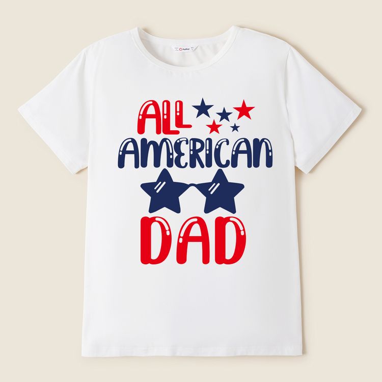 Family Matching Stars and Letter Print White Short-sleeve T-shirts White