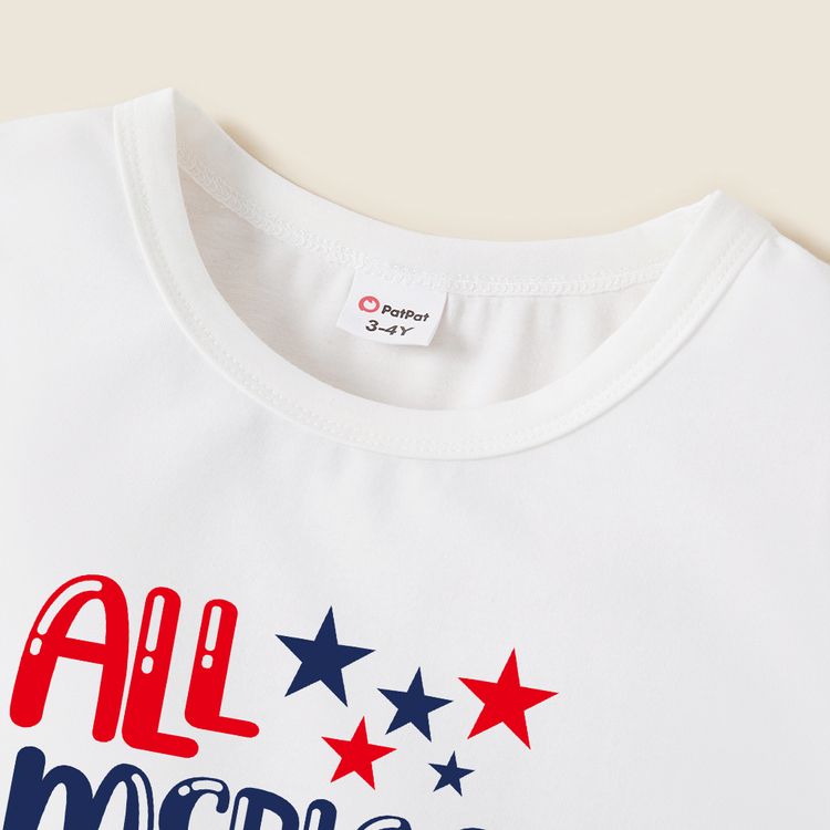 Family Matching Stars and Letter Print White Short-sleeve T-shirts White