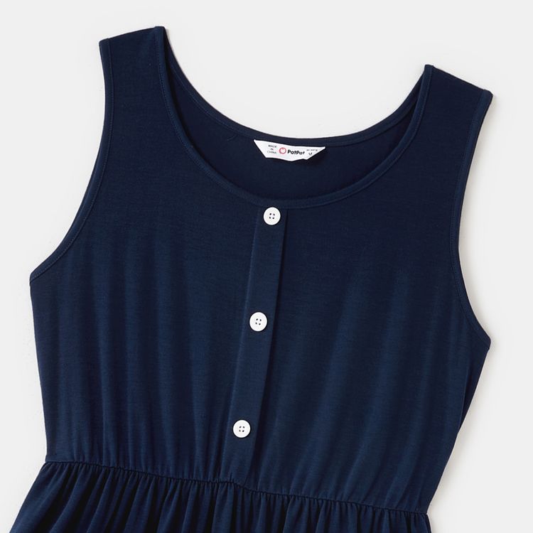 Family Matching Colorblock Button Front Sleeveless Maxi Dresses and Short-sleeve T-shirts Sets royalblue