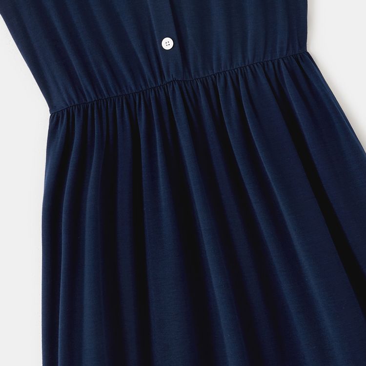 Family Matching Colorblock Button Front Sleeveless Maxi Dresses and Short-sleeve T-shirts Sets royalblue