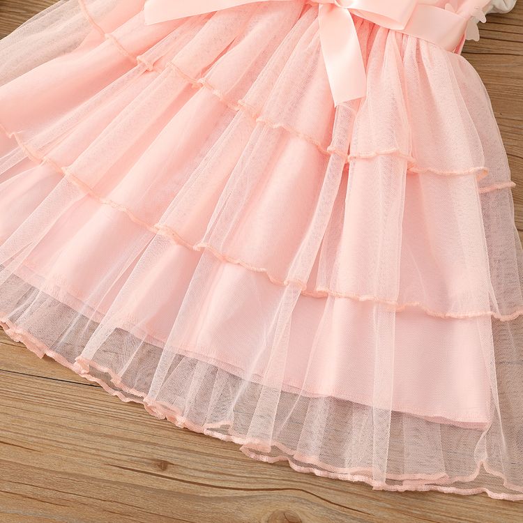 Kid Girl 3D Butterfly Design Belted Layered Mesh Princess Party Dress Pink