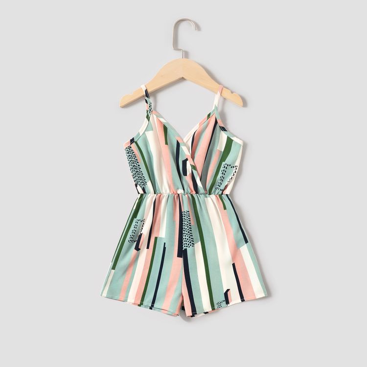 Family Matching Striped V Neck Spaghetti Strap Romper for Mom and Me PinkGreen