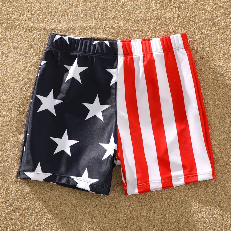 Family Matching Stars Striped Splicing Self-Tie One-Piece Swimsuit and Swim Trunks Shorts BLUEWHITE