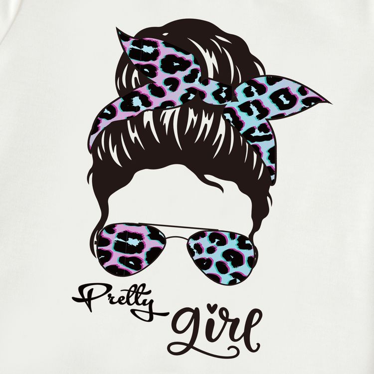 2pcs Kid Girl Figure Cartoon Print Short-sleeve White Tee and Gradient Color Bowknot Leopard Print Shorts Set Ombre