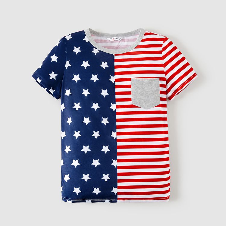 Family Matching Stars and Striped Print Splicing Short-sleeve T-shirts ColorBlock