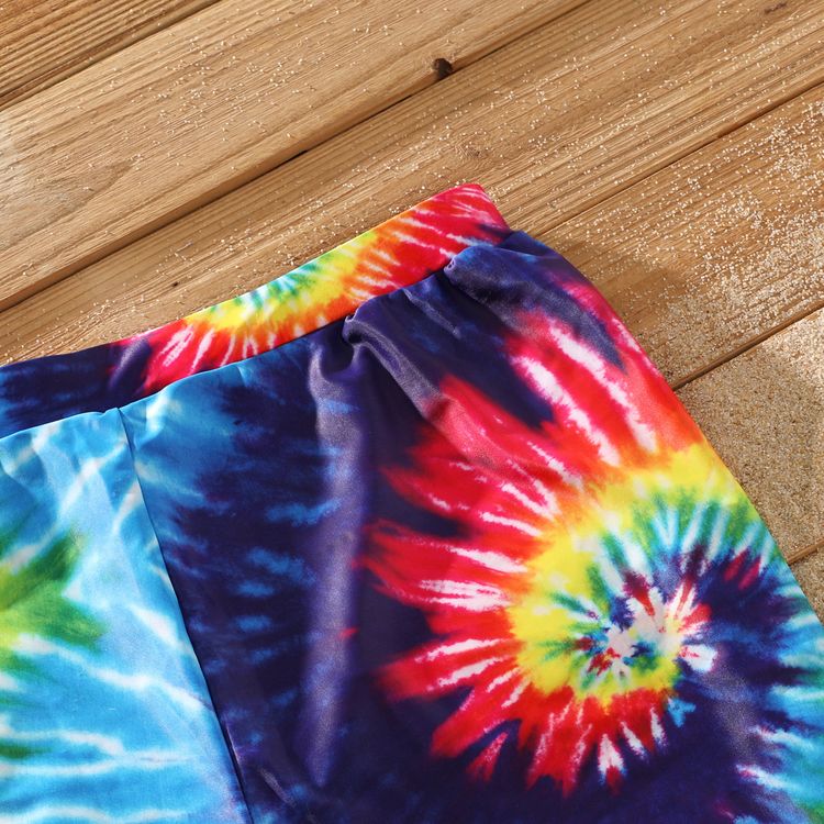Family Matching Tie Dye Tank Crop Top Bikini Set Swimwear and Swim Trunks Shorts Blue