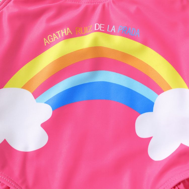 Baby Girl Rainbow Print Hot Pink Sleeveless Ruffle One-Piece Swimsuit PINK