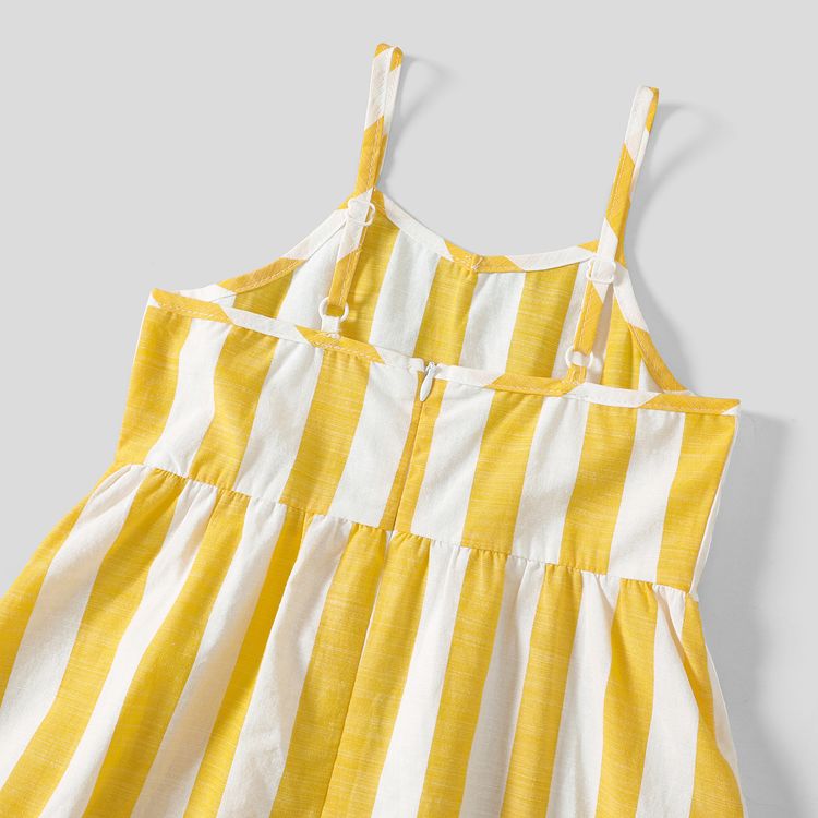 Family Matching Yellow Striped Cami Dresses and Short-sleeve Tops Sets yellowwhite