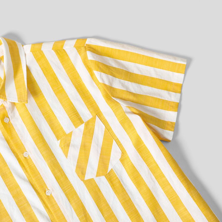 Family Matching Yellow Striped Cami Dresses and Short-sleeve Tops Sets yellowwhite