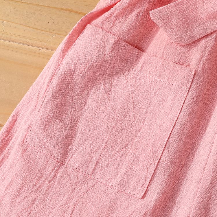 Kid Girl Solid Color Button Pocket Design Belted Cami Rompers Pink