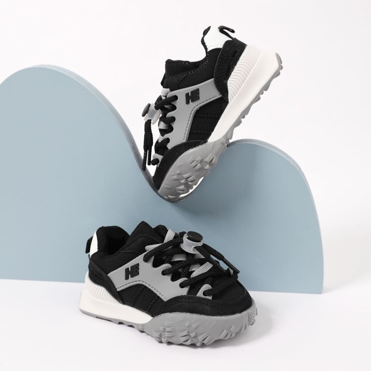 Toddler Letter Detail Black Lace Up Sneakers Black