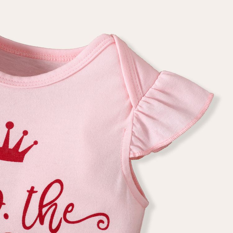 2-Pack Baby Girl Flutter-sleeve Floral and Letter Print Rompers Set Pink