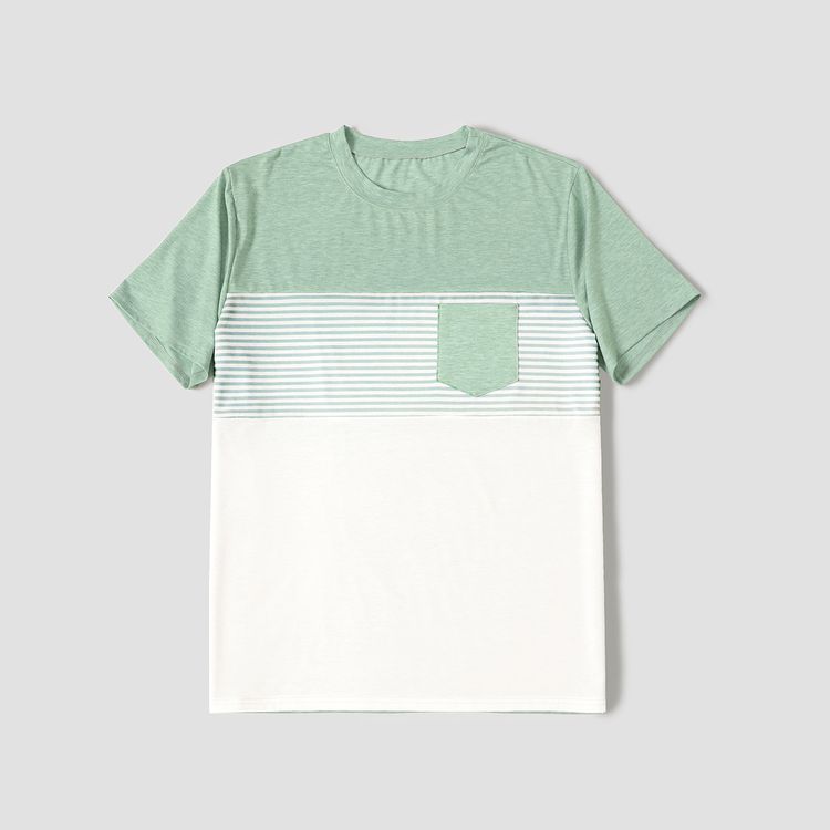 Family Matching Green Short-sleeve Tulip-Hem Dresses and Colorblock T-shirts Sets Mint Green