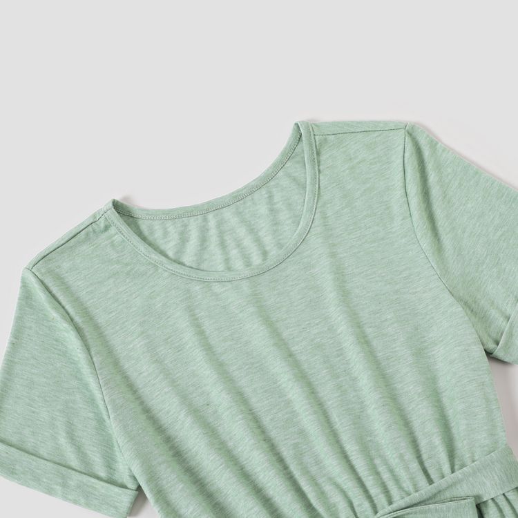 Family Matching Green Short-sleeve Tulip-Hem Dresses and Colorblock T-shirts Sets Mint Green