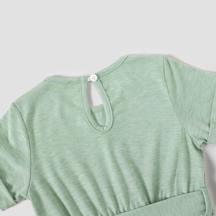 Family Matching Green Short-sleeve Tulip-Hem Dresses and Colorblock T-shirts Sets Mint Green
