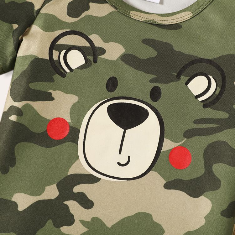 3pcs Baby Boy Vehicle Print Tank Top and Cartoon Camouflage Short-sleeve Tee and Solid Shorts Set Army green