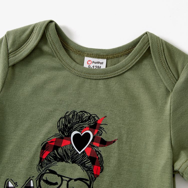 Mommy and Me Characters Letter Print Short-sleeve Twist Knot T-shirt Dress for Mom and Me LightArmyGreen