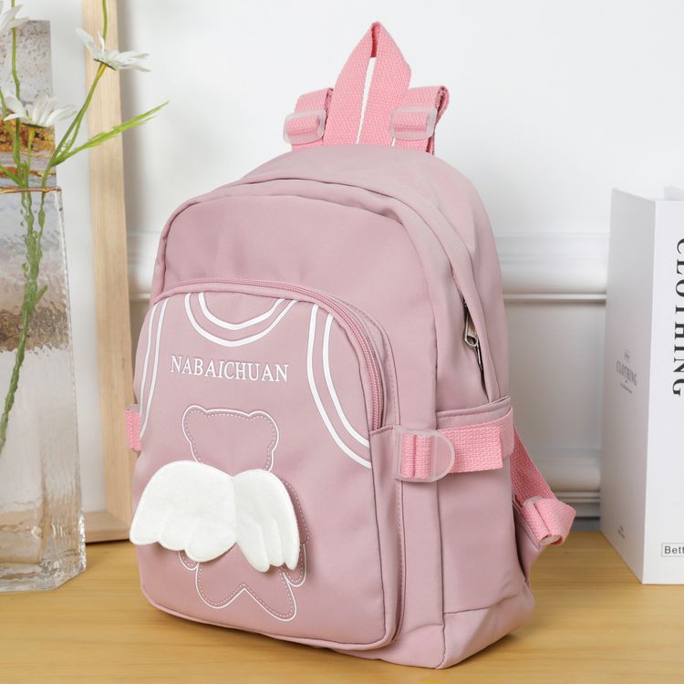 Kids Cartoon Little Bear Print Wing Decor Preschool Backpack Travel Backpack Pink