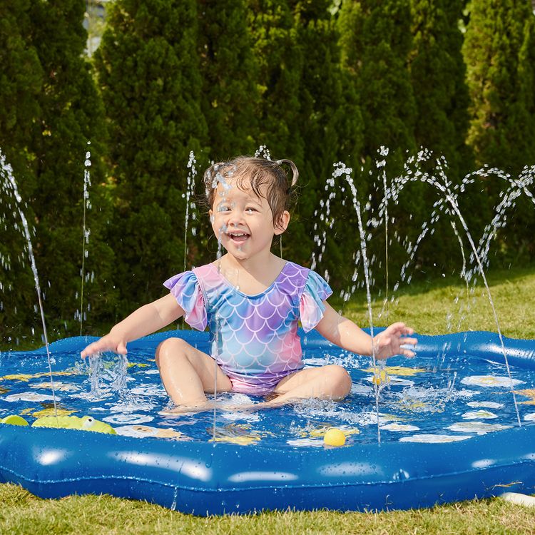 Kids Splash Pad Water Spray Play Mat Sprinkler Wading Pool Outdoor Inflatable Water Summer Toys with Alphabet Blue