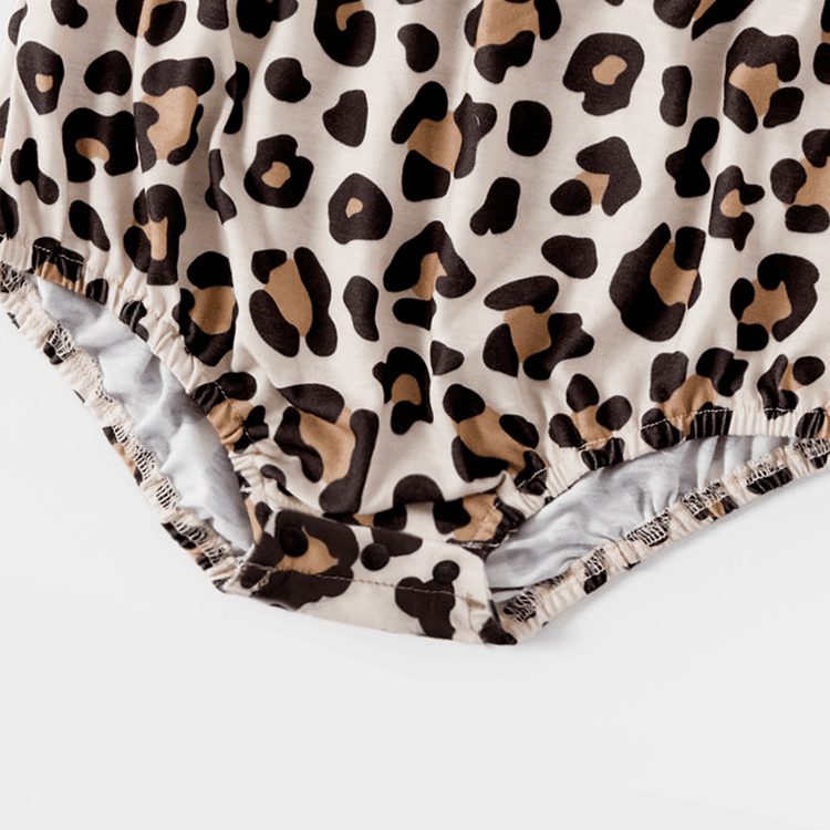 Leopard Splice Short-sleeve Matching Khaki Midi Dresses Khaki
