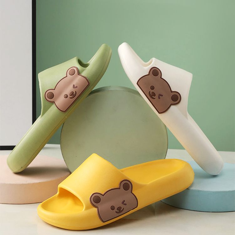 Cute Bear Graphic Cloud Slippers Soft Non-slip Home Slippers Pillow Slippers White